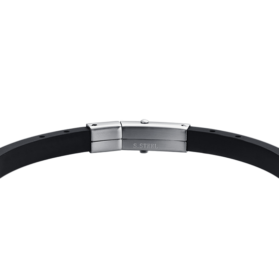 BRACCIALE UOMO IN SILICONE CON PIASTRA IN ACCIAIO IP NERO