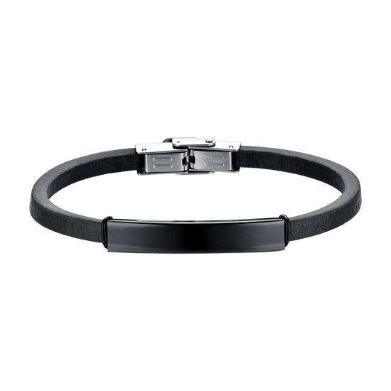 BRACCIALE UOMO IN CUOIO CON PIASTRA IN ACCIAIO IP NERO