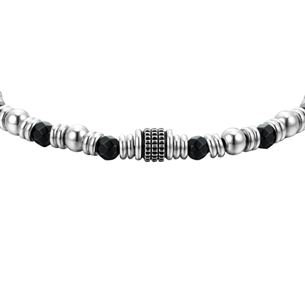 BRACCIALE UOMO IN ACCIAIO AGATA NERA ED ELEMENTI