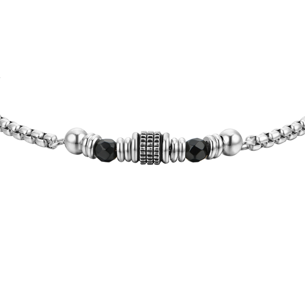 BRACCIALE UOMO IN ACCIAIO AGATA NERA ED ELEMENTI