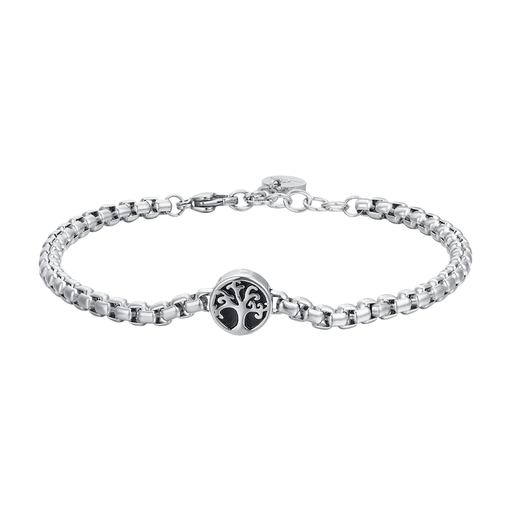 Moda Mavilla Bracciale uomo albero della vita caucciù e acciaio chiusura acciaio nero misura regolabile 21-22 cm lavorato a mano Made in Italy Moda Mavilla Bracciale uomo albero della vita caucciù e acciaio chiusura acciaio nero misura regolabile 21-22 cm lavorato a mano Made in Italy