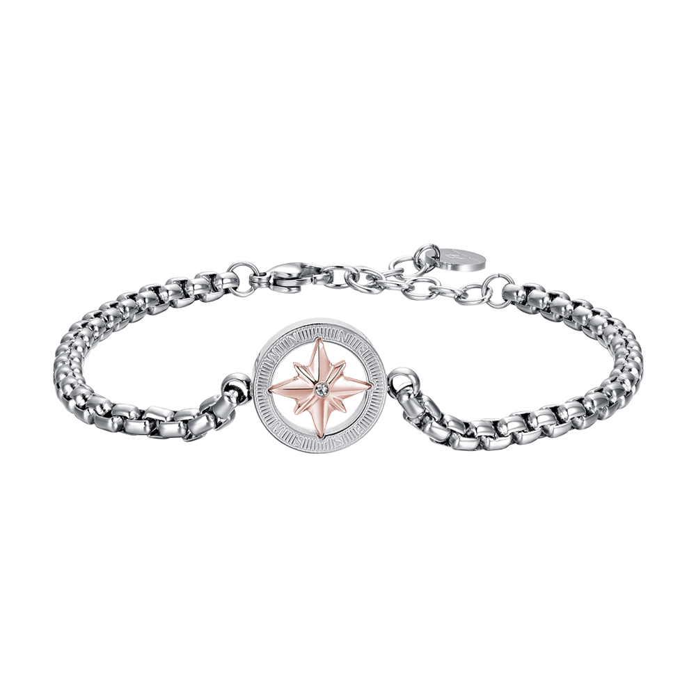 BRACCIALE UOMO IN ACCIAIO CON ROSA DEI VENTI IP ROSE Luca Barra