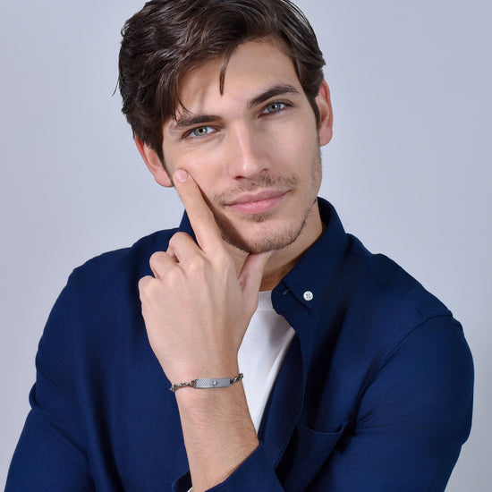 BRACCIALE UOMO IN ACCIAIO CON PIASTRA ROSA DEI VENTI