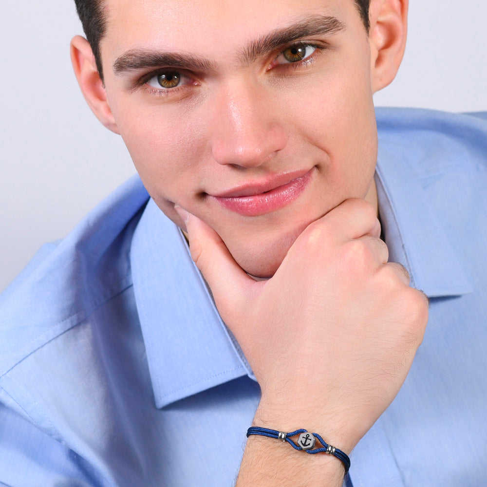 BRACCIALE UOMO IN CORDA BLU E ANCORA