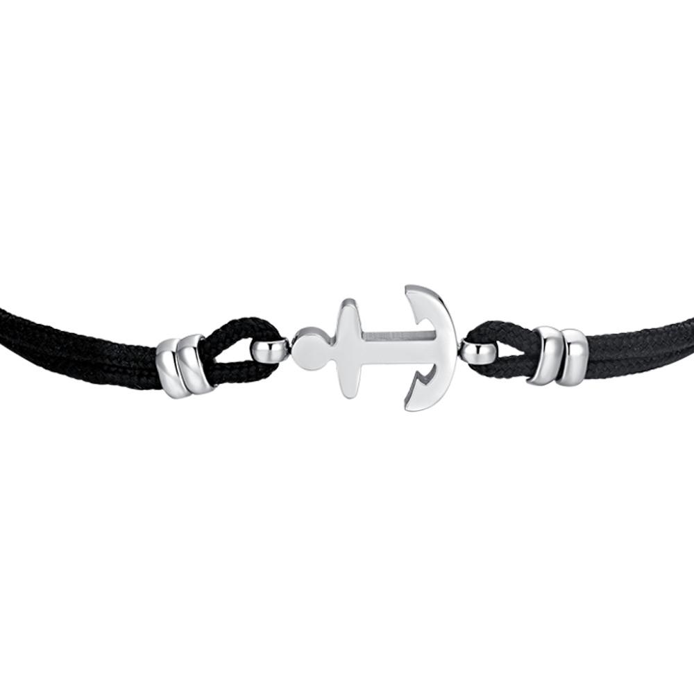 BRACCIALE UOMO IN CORDA NERA E ANCORA