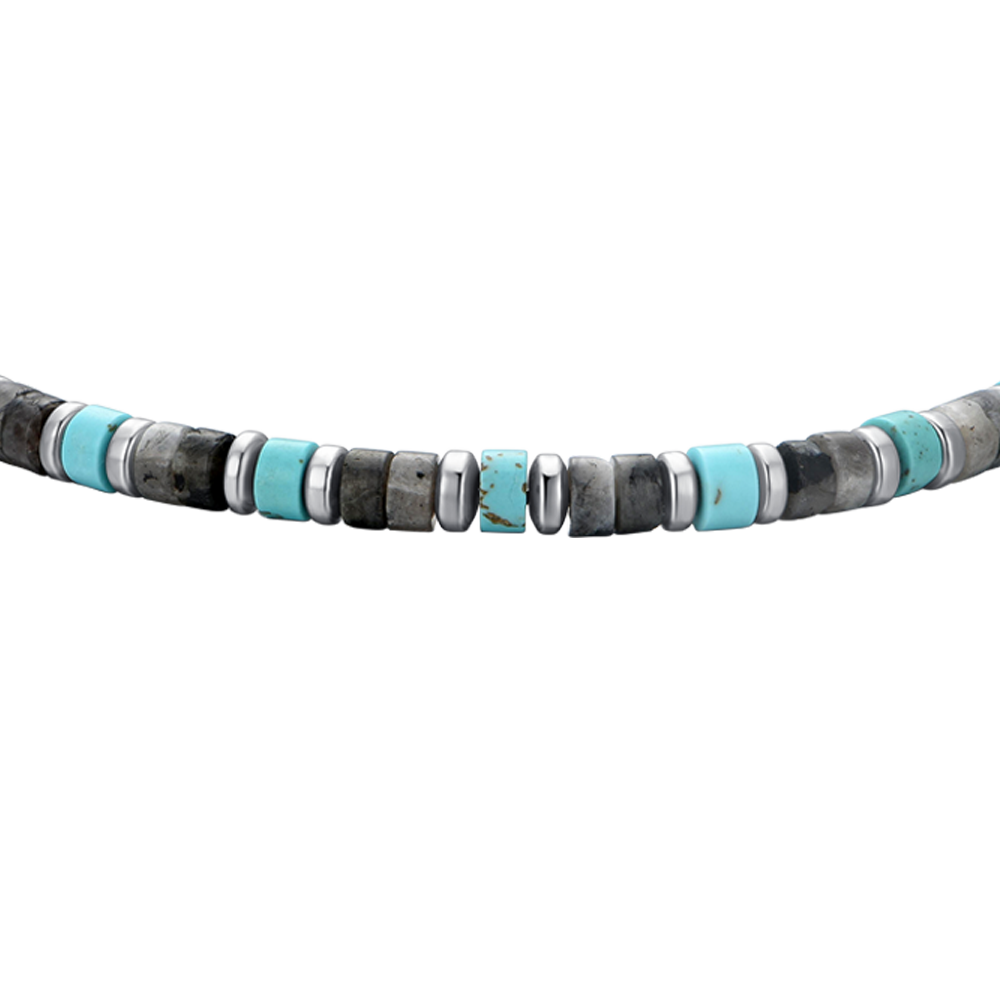 BRACCIALE UOMO IN ACCIAIO PIETRE GRIGIE E TURCHESI