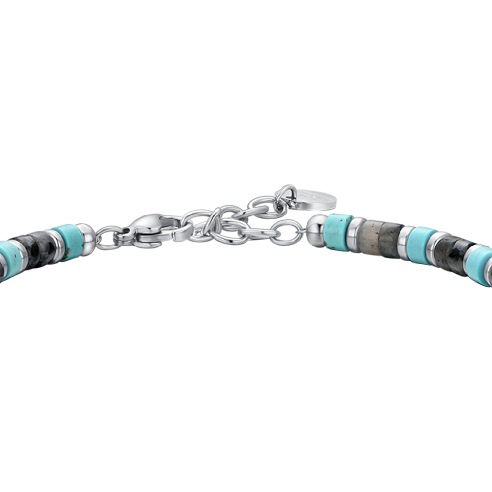 BRACCIALE UOMO IN ACCIAIO PIETRE GRIGIE E TURCHESI