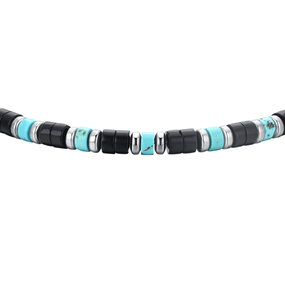BRACCIALE UOMO IN ACCIAIO PIETRE AGATA E TURCHESI