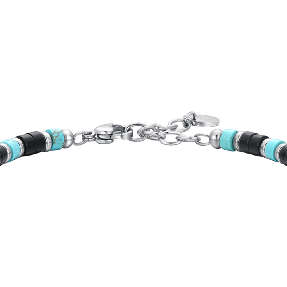 BRACCIALE UOMO IN ACCIAIO PIETRE AGATA E TURCHESI