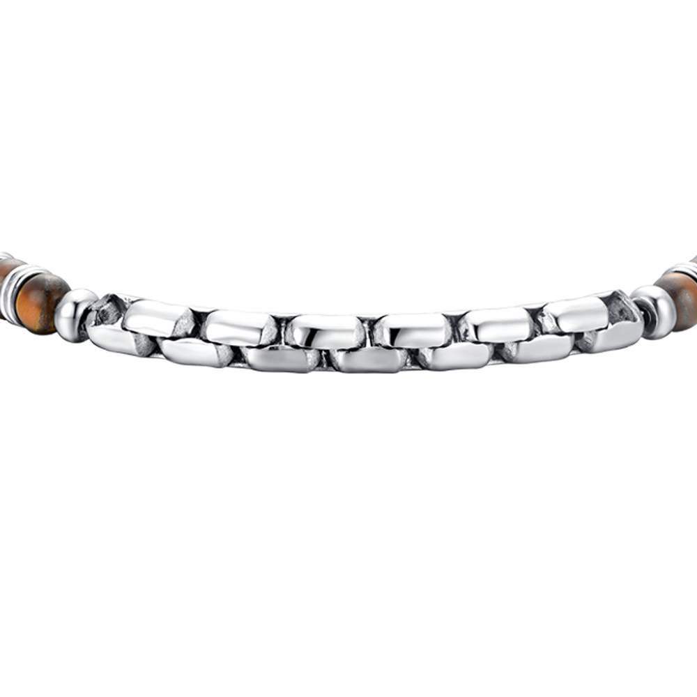BRACCIALE UOMO IN ACCIAIO PIETRE OCCHIO DI TIGRE