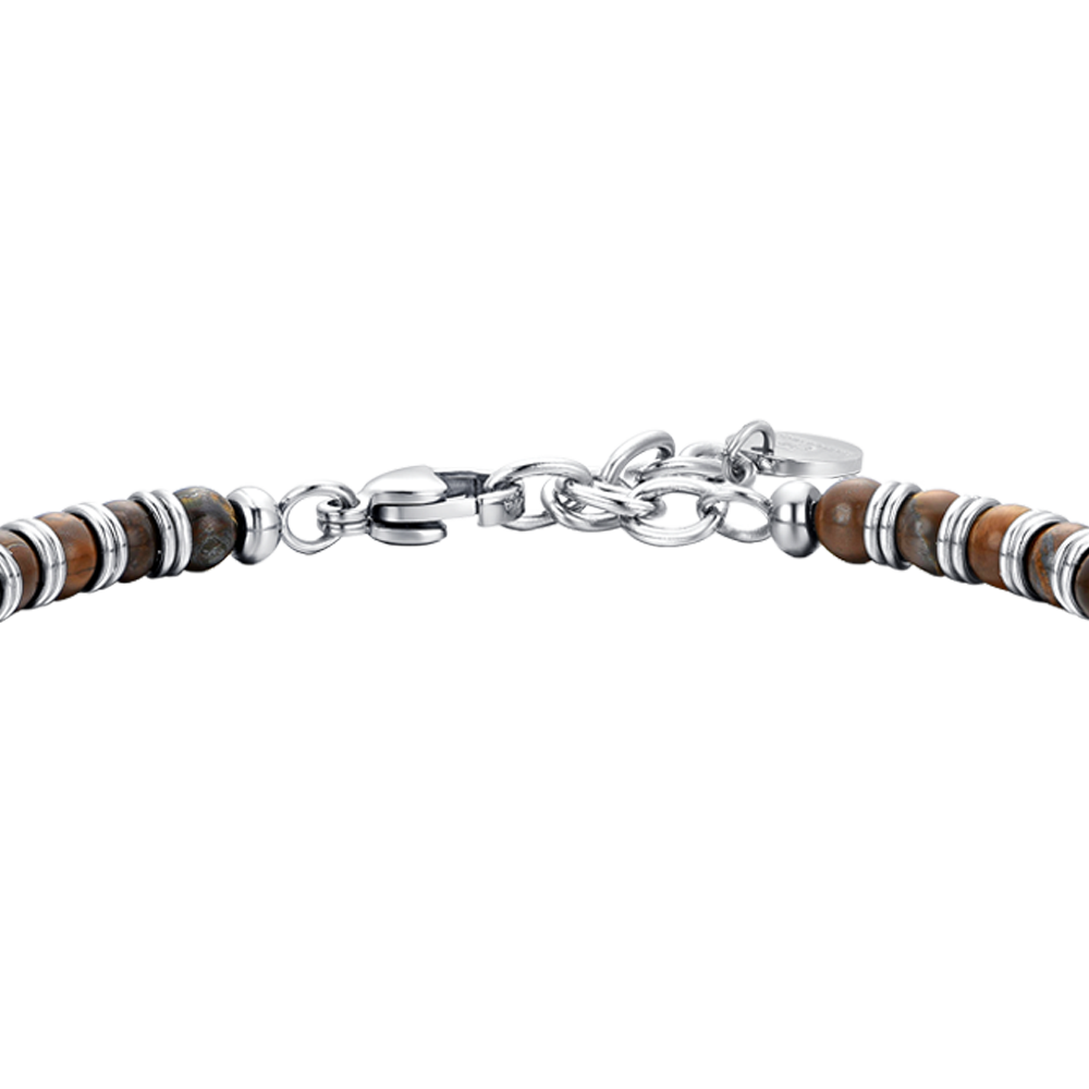 BRACCIALE UOMO IN ACCIAIO PIETRE OCCHIO DI TIGRE