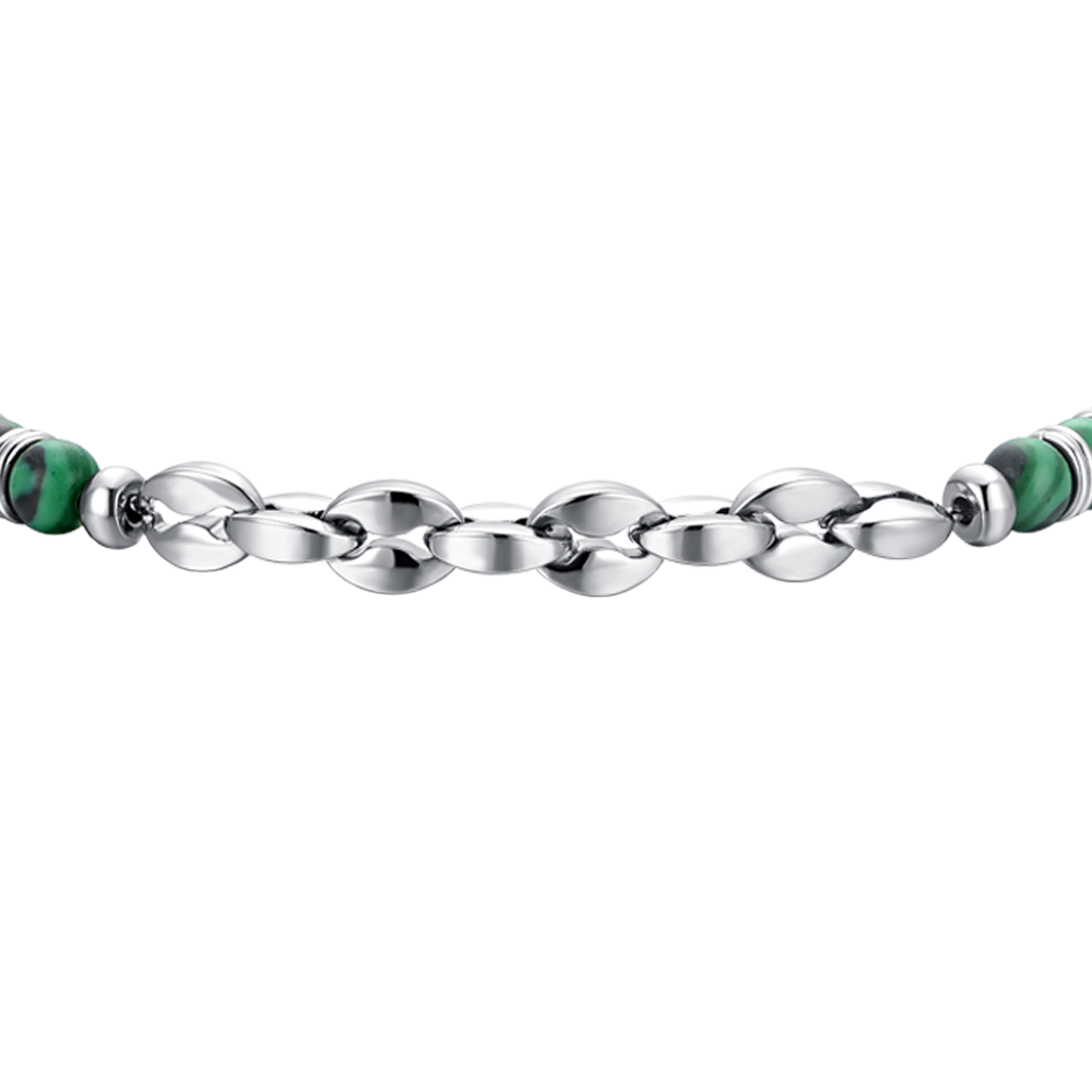 BRACCIALE UOMO IN ACCIAIO PIETRE VERDI ED ELEMENTI IN ACCIAIO