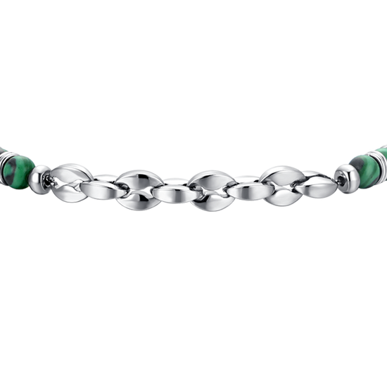 BRACCIALE UOMO IN ACCIAIO PIETRE VERDI ED ELEMENTI IN ACCIAIO
