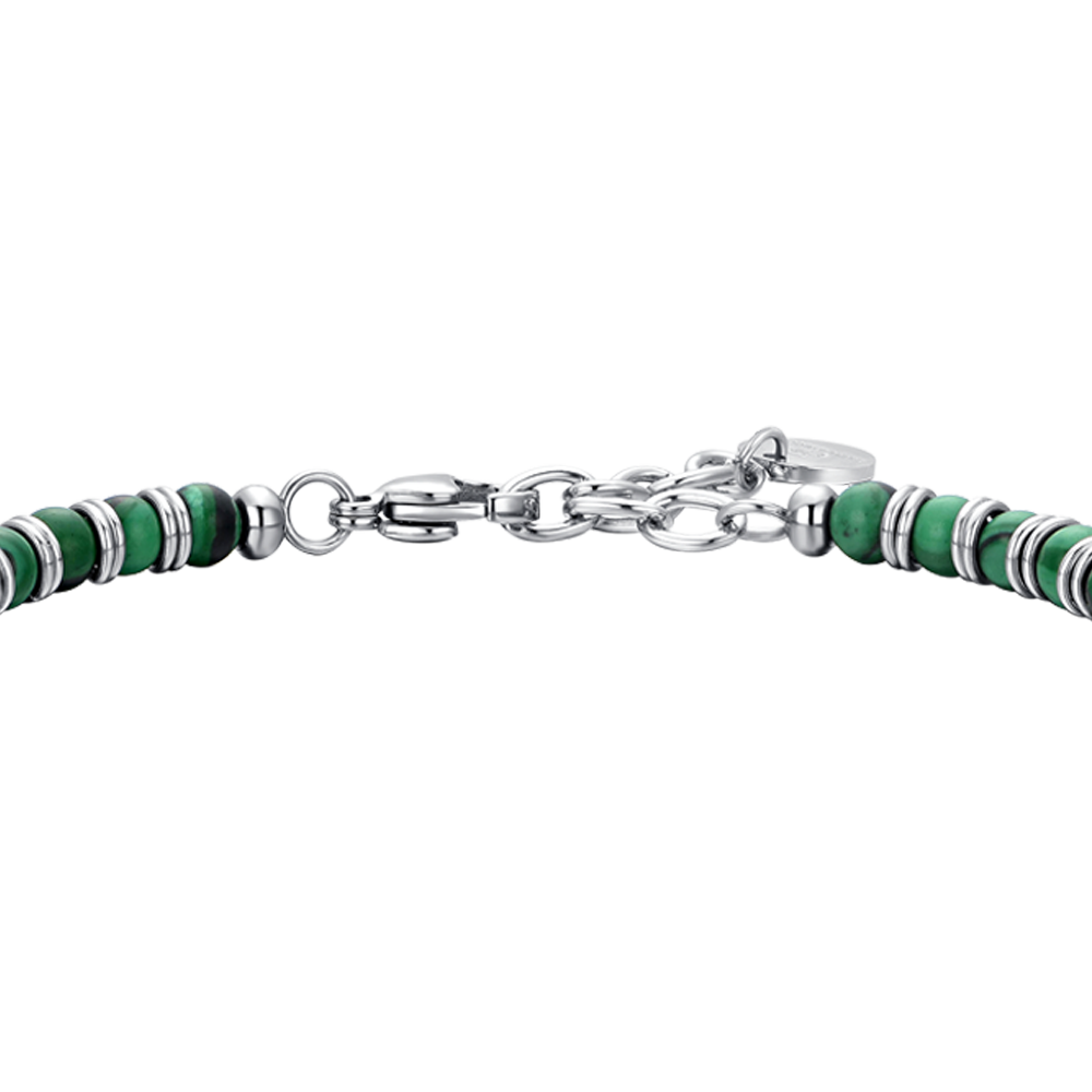 BRACCIALE UOMO IN ACCIAIO PIETRE VERDI ED ELEMENTI IN ACCIAIO
