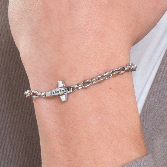 BRACCIALE UOMO IN ACCIAIO CROCE E ZIRCONI NERI