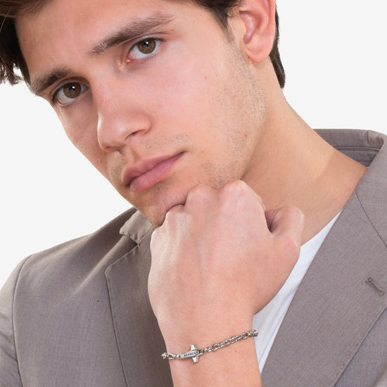 BRACCIALE UOMO IN ACCIAIO CROCE E ZIRCONI NERI
