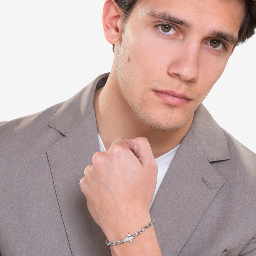 BRACCIALE UOMO IN ACCIAIO CON CROCE