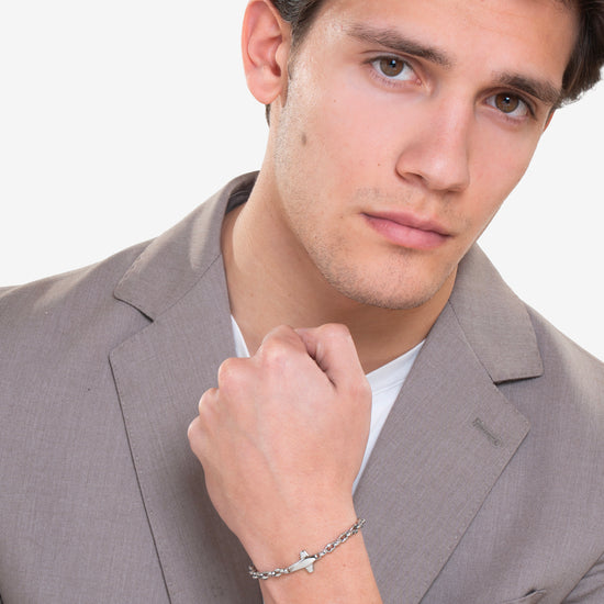 BRACCIALE UOMO IN ACCIAIO CON CROCE