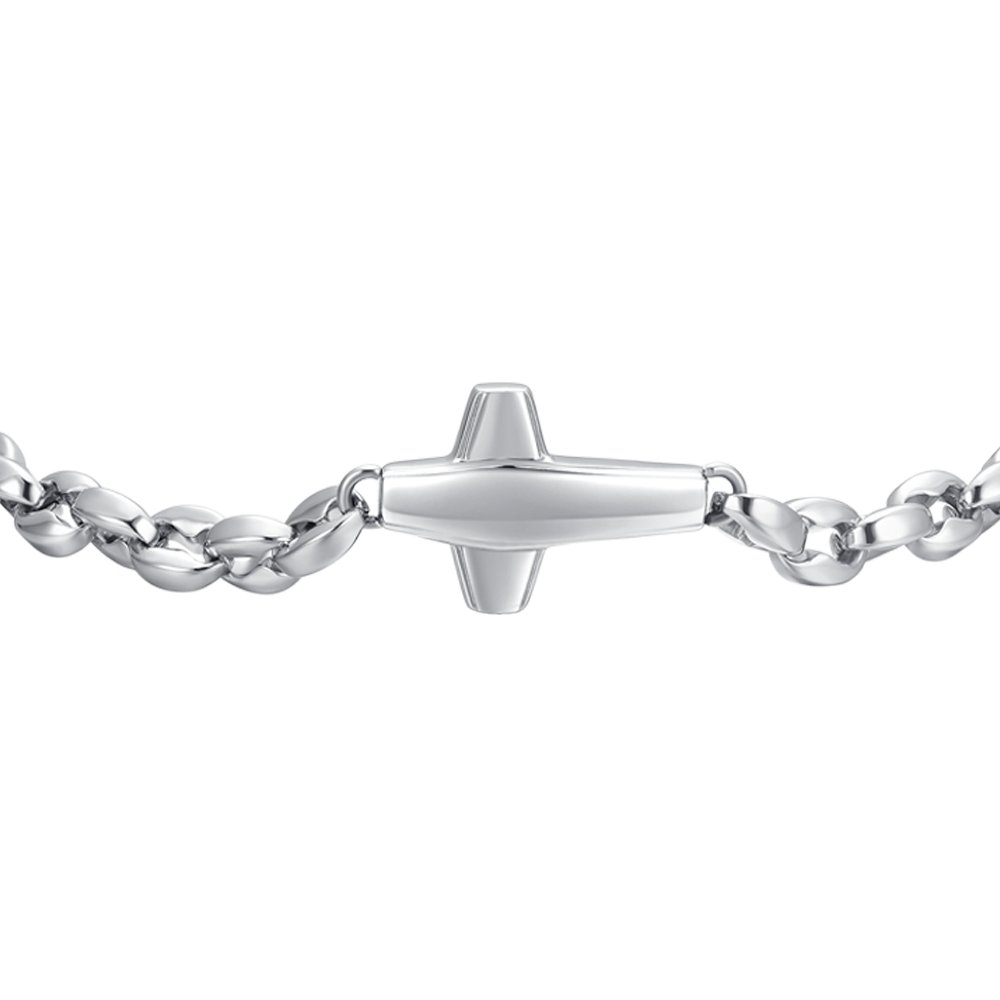 Bracciale Uomo Acciaio Maglia Bizantina & Croce Latina Bracciale Uomo Acciaio Maglia Bizantina & Croce Latina