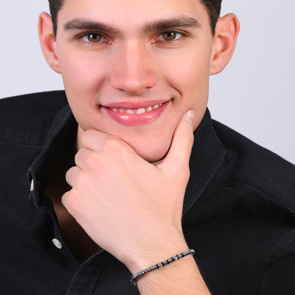 BRACCIALE UOMO IN ACCIAIO EMATITE SILVER E NERA
