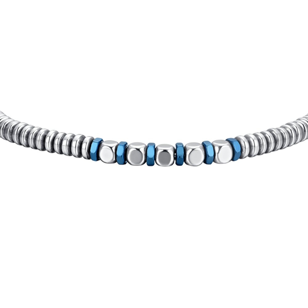 BRACCIALE UOMO IN ACCIAIO EMATITE SILVER E BLU
