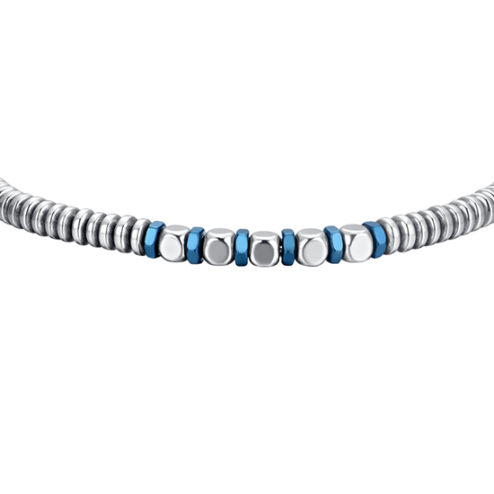 BRACCIALE UOMO IN ACCIAIO EMATITE SILVER E BLU