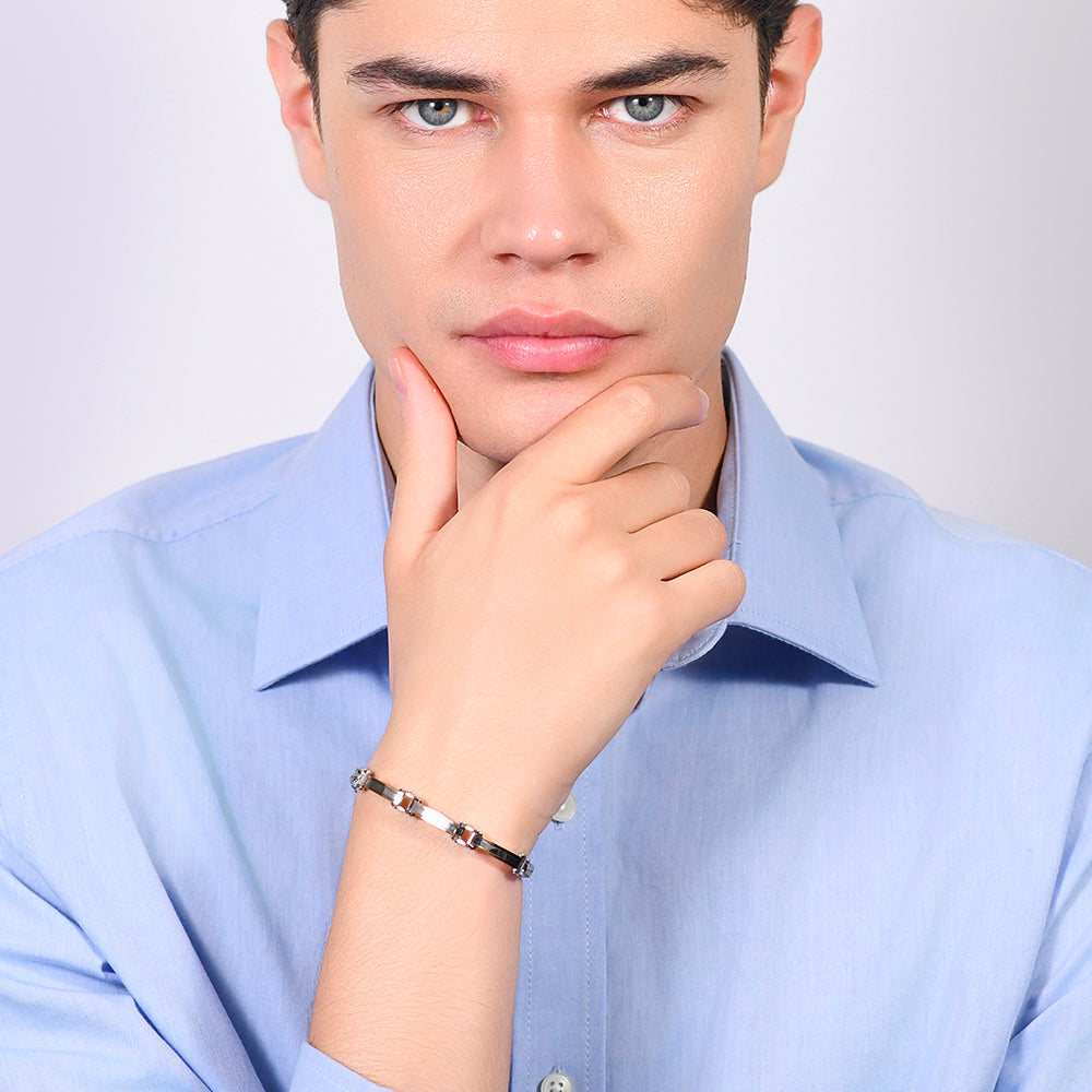 BRACCIALE UOMO IN ACCIAIO ELEMENTI IN ACCIAIO IP ROSE GOLD
