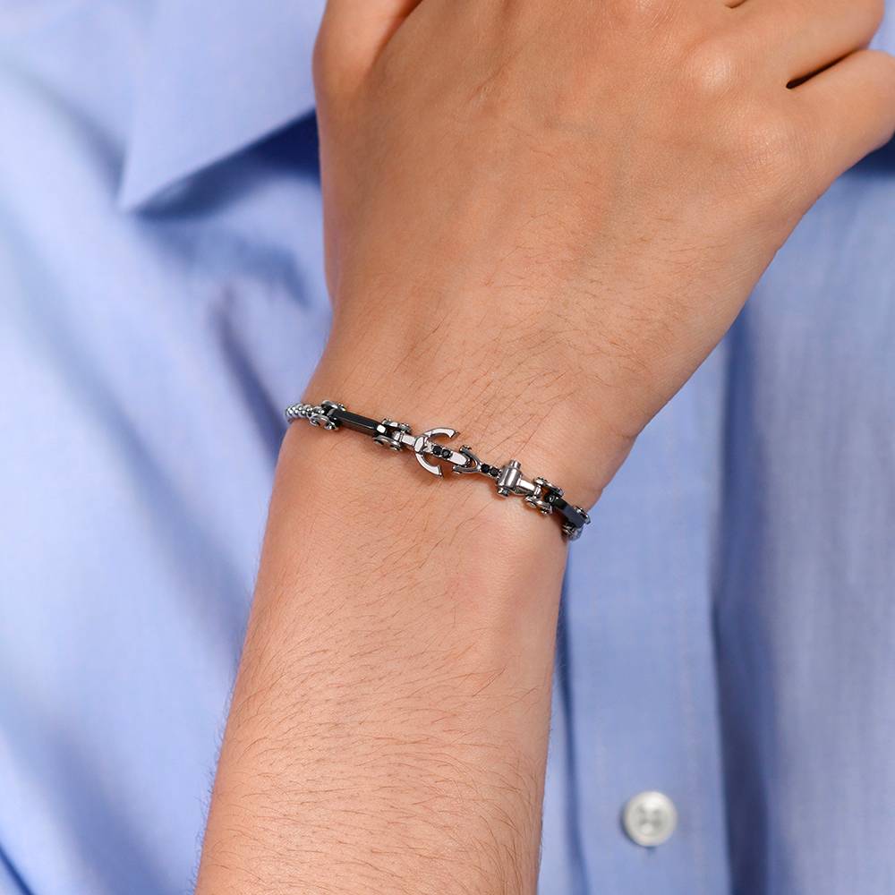 BRACCIALE UOMO IN ACCIAIO ANCORA E CRISTALLO NERO BRACCIALE UOMO IN ACCIAIO ANCORA E CRISTALLO NERO