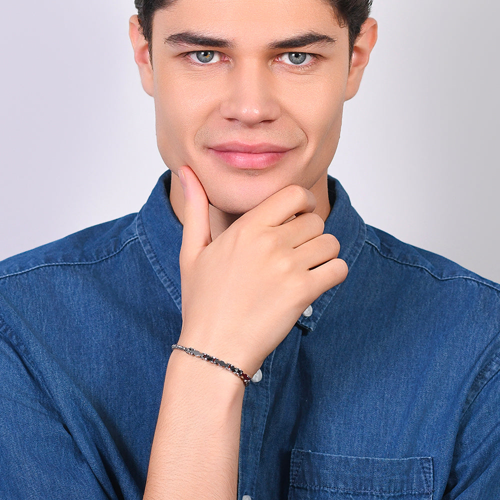 BRACCIALE UOMO IN ACCIAIO ED ELEMENTI IN CERAMICA NERA