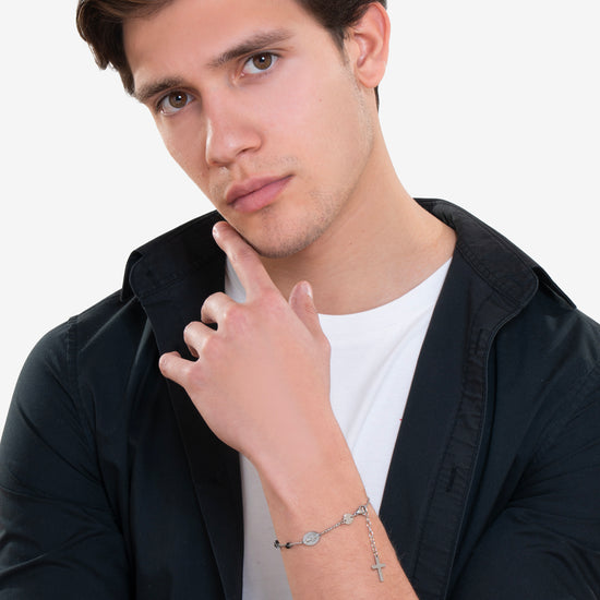 BRACCIALE UOMO ROSARIO IN ACCIAIO NERO