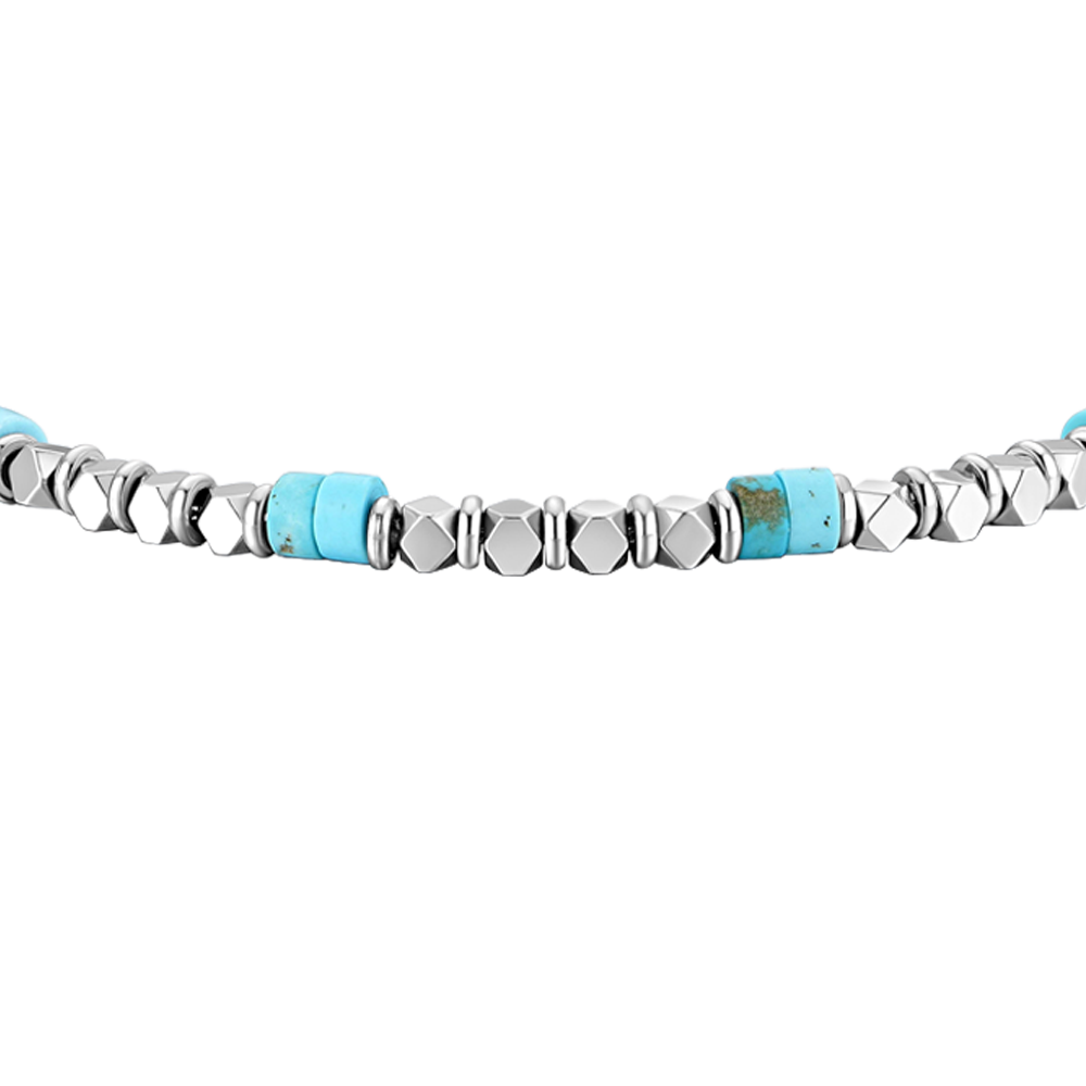 BRACCIALE UOMO IN ACCIAIO CON EMATITE E PIETRE TURCHESI