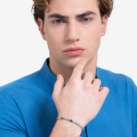 BRACCIALE UOMO IN ACCIAIO CON EMATITE E PIETRE MULTICOLOR