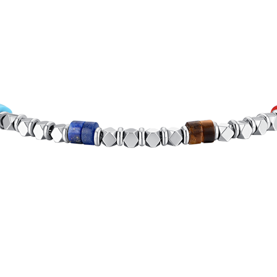 BRACCIALE UOMO IN ACCIAIO CON EMATITE E PIETRE MULTICOLOR