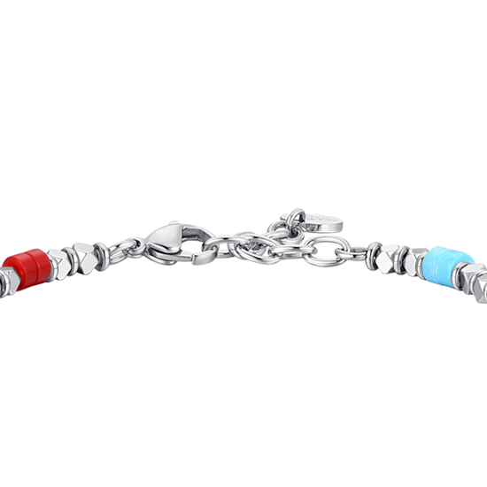 BRACCIALE UOMO IN ACCIAIO CON EMATITE E PIETRE MULTICOLOR