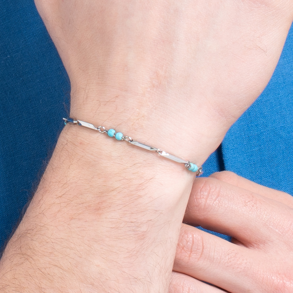 BRACCIALE UOMO IN ACCIAIO CON PIETRE TURCHESI