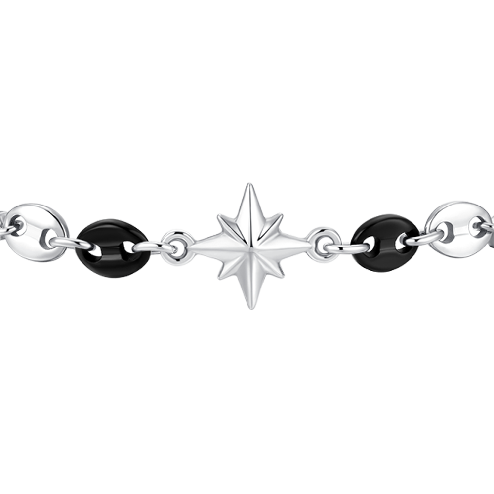 BRACCIALE UOMO IN ACCIAIO CON ROSA DEI VENTI ED ELEMENTI IN ACCIAIO IP NERO