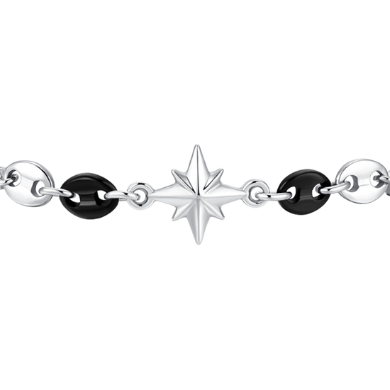 BRACCIALE UOMO IN ACCIAIO CON ROSA DEI VENTI ED ELEMENTI IN ACCIAIO IP NERO