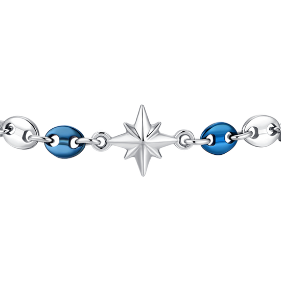 BRACCIALE UOMO IN ACCIAIO CON ROSA DEI VENTI ED ELEMENTI IN ACCIAIO IP BLU