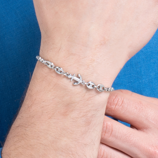 BRACCIALE UOMO IN ACCIAIO CON ANCORA ED ELEMENTI IN ACCIAIO