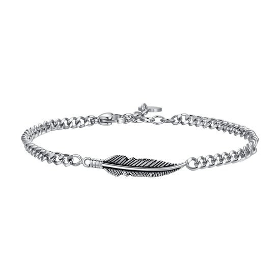 Bracciale con piume per uomo: polsino in acciaio inossidabile argentato - Italia Bracciale con piume per uomo: polsino in acciaio inossidabile argentato - Italia