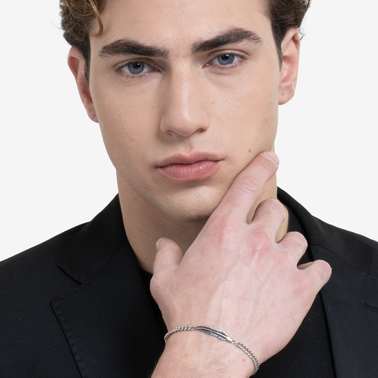 BRACCIALE UOMO IN ACCIAIO CON PIUMA