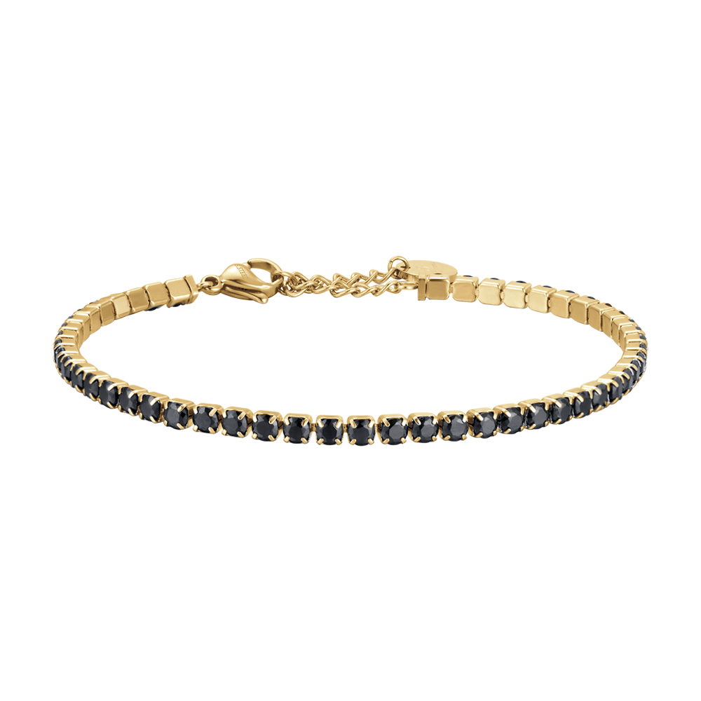 BRACCIALE UOMO IN ACCIAIO IP GOLD CON CRISTALLI NERI