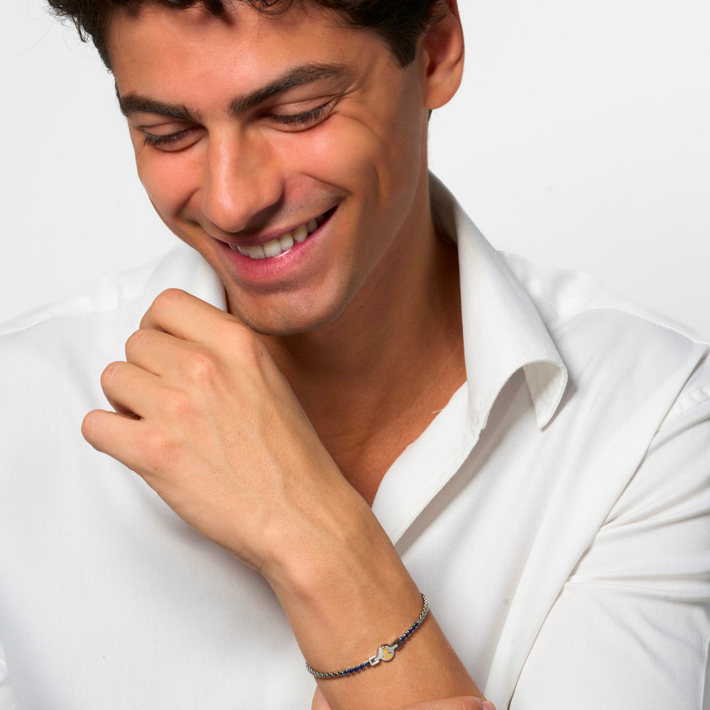 BRACCIALE TENNIS UOMO IN ACCIAIO CON ANCORA IP ROSE E ZIRCONI BLU