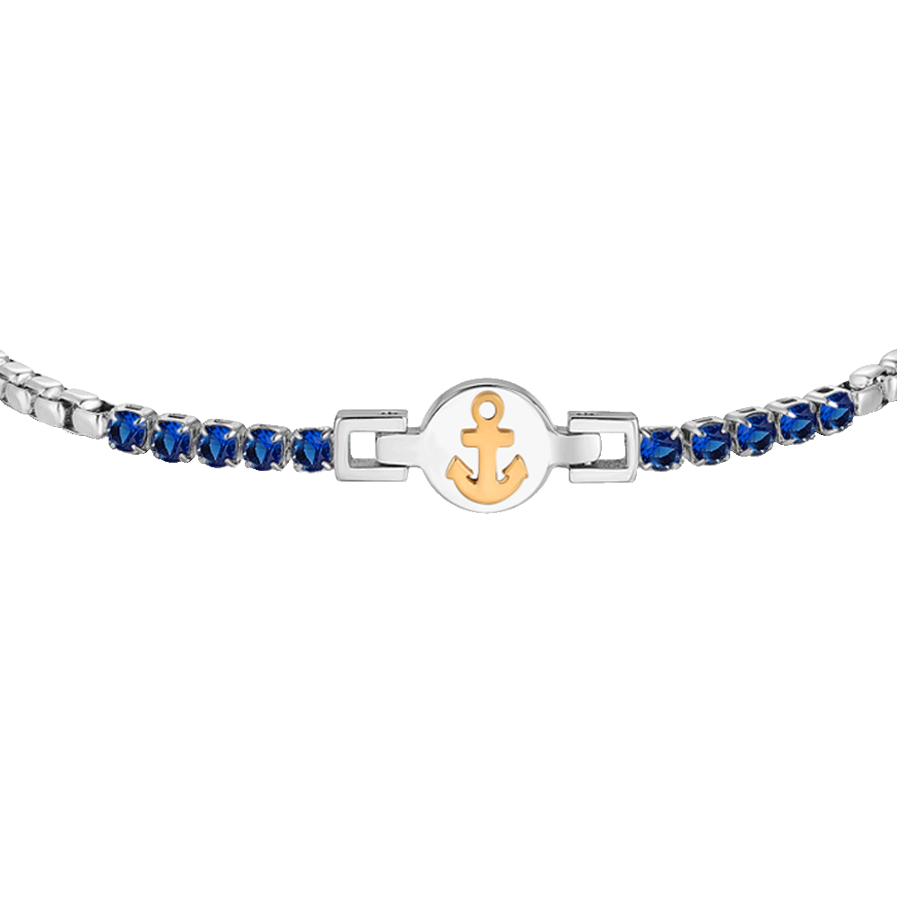 BRACCIALE TENNIS UOMO IN ACCIAIO CON ANCORA IP ROSE E ZIRCONI BLU