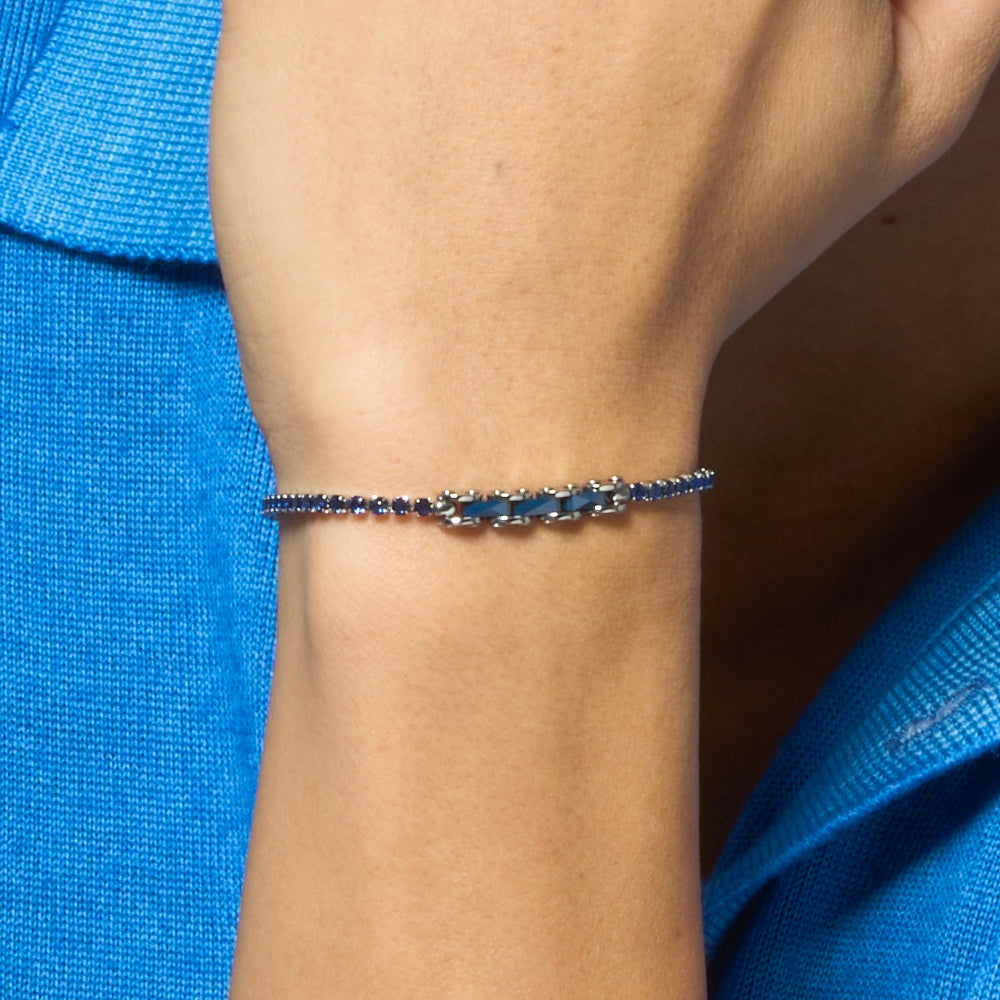 BRACCIALE TENNIS UOMO IN ACCIAIO CON CERAMICA BLU E ZIRCONI BLU