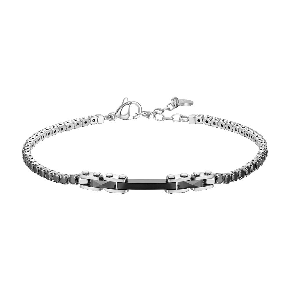 BRACCIALE TENNIS UOMO IN ACCIAIO CON CERAMICA NERA E ZIRCONI NERI