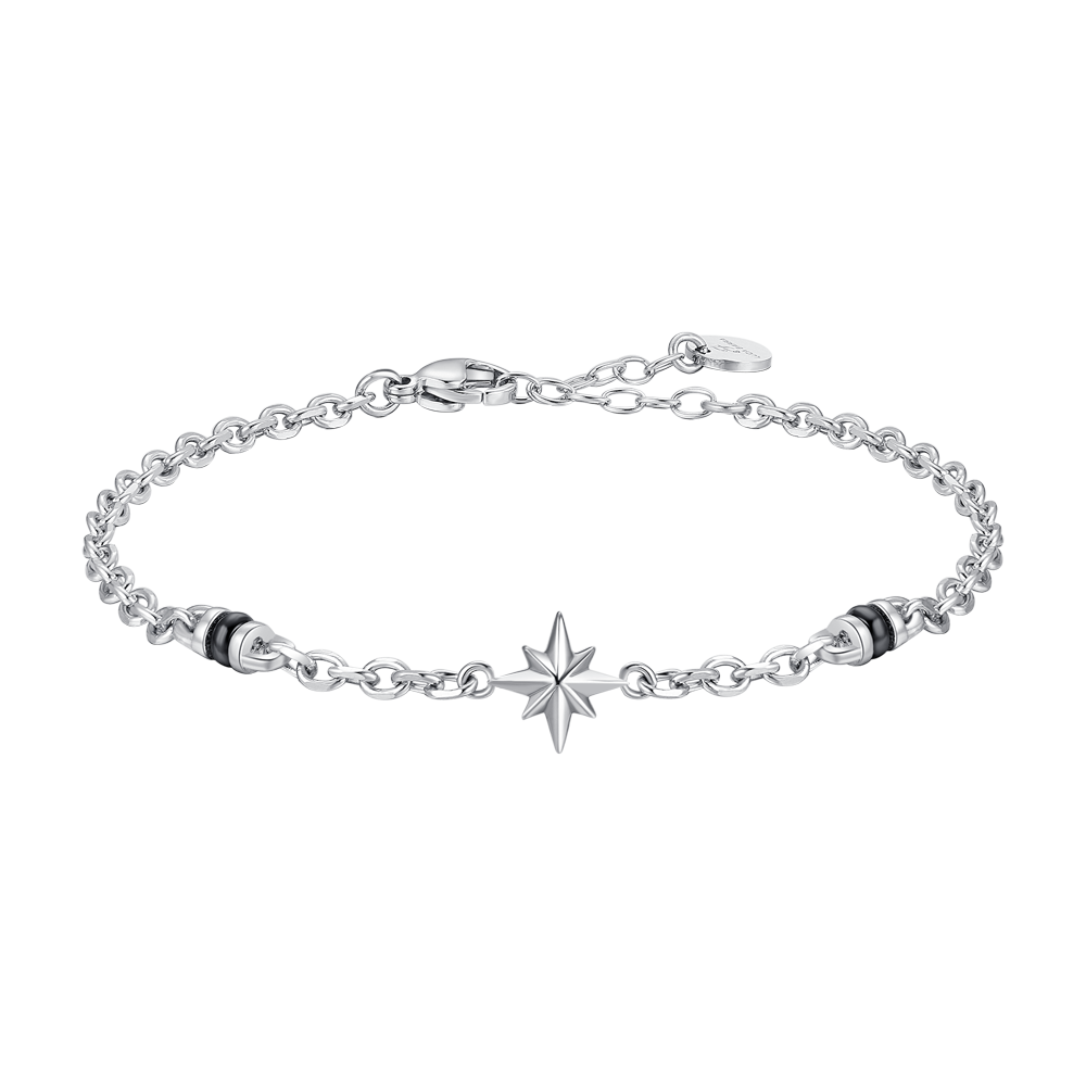 BRACCIALE UOMO IN ACCIAIO CON ROSA DEI VENTI ED ELEMENTI IN IP NERO