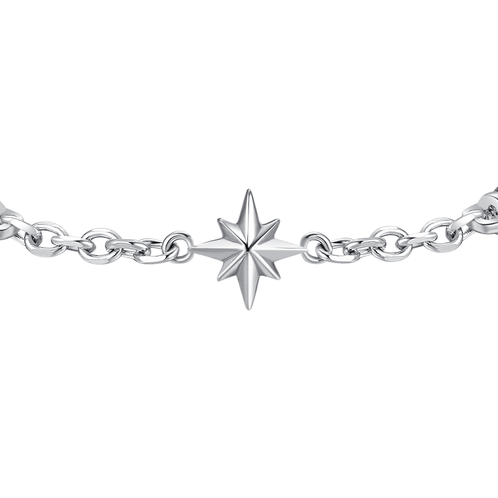 BRACCIALE UOMO IN ACCIAIO CON ROSA DEI VENTI ED ELEMENTI IN IP NERO