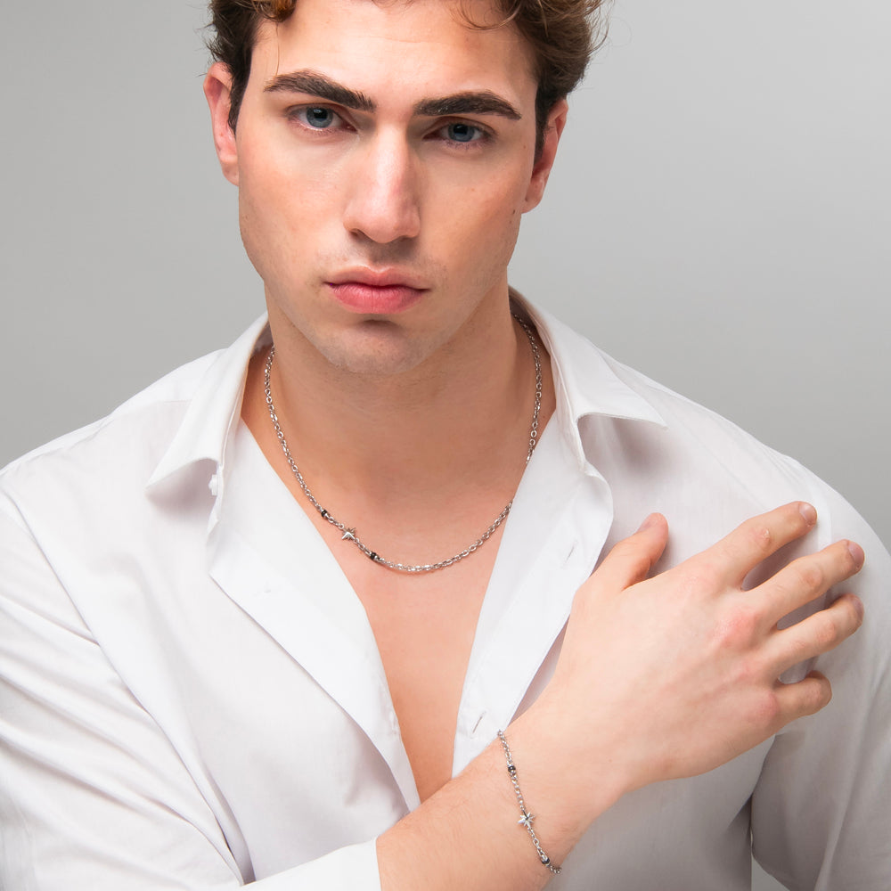 BRACCIALE UOMO IN ACCIAIO CON ELEMENTI IN EMATITE NERA