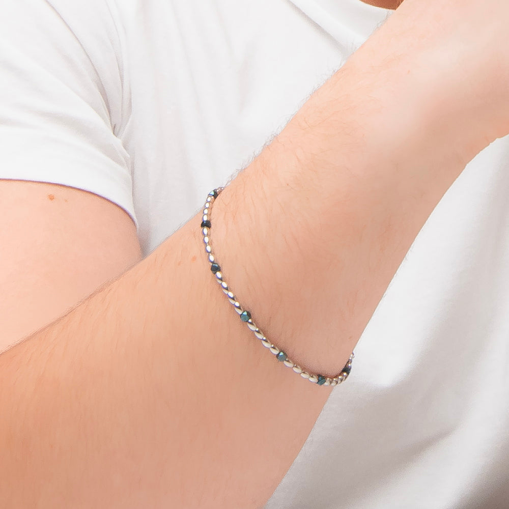 BRACCIALE UOMO IN ACCIAIO CON ELEMENTI IN EMATITE BLU